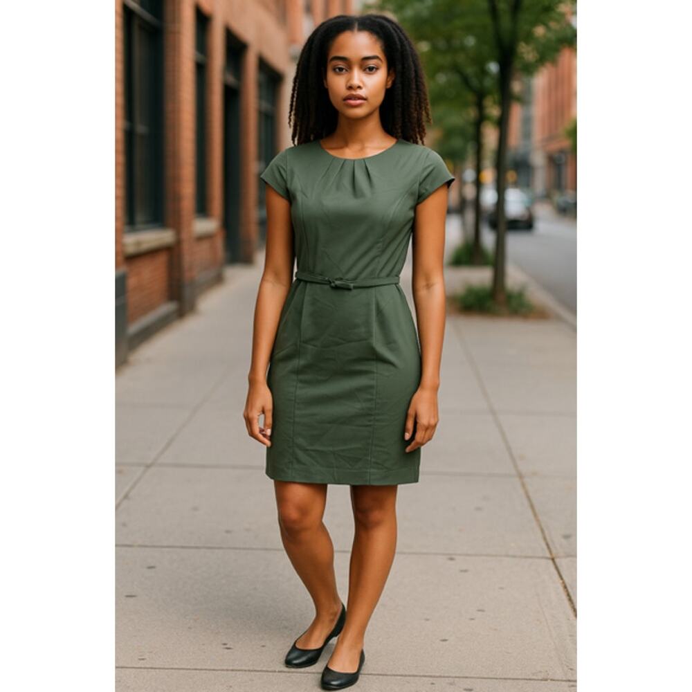 H & M SOFT GREEN DRESS WITH CAP SLEEVES AND BELT SIZE XSMALL - Picture 7 of 7
